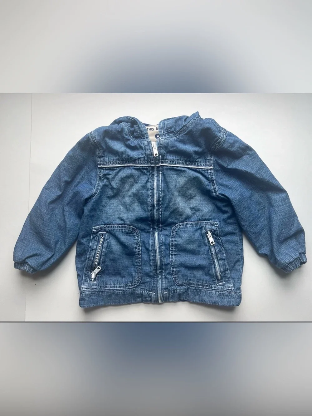 Gymboree Toddler Chambray Denim Lined Hooded Jacket Size 2T-3T Kids Zip Up